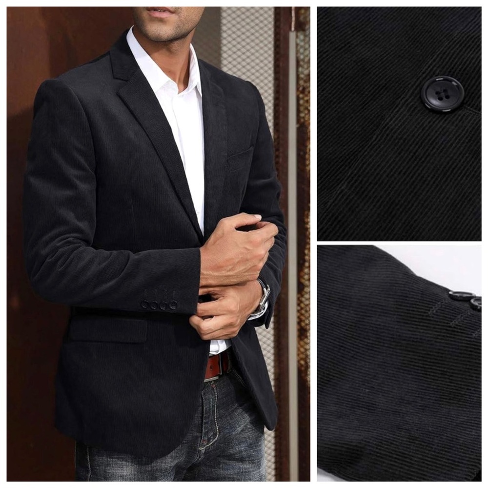 NWT PJ Paul Jones Black Corduroy Slim Fit Blazer Suit Jacket Sport Coat XL 42R